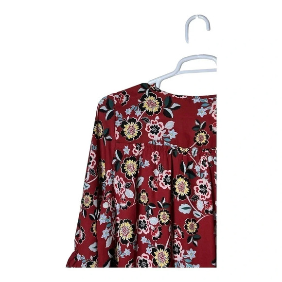 1851. VALERIE STEVENS 3/4 SLEEVE BLOUSE FLORAL PATTERN SIZE 1X RUFFLES PLEATED - Picture 8 of 9